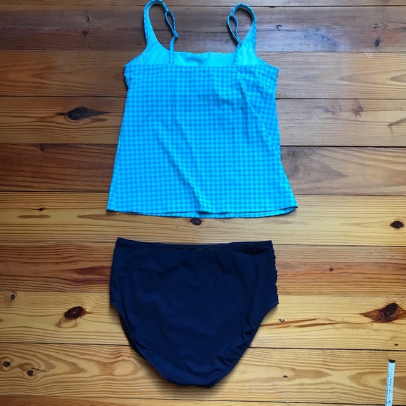 Lands End L. L. Bean Blue Checker High-Waist Tankini, EUC, 12/16 L/XL - Picture 7 of 13